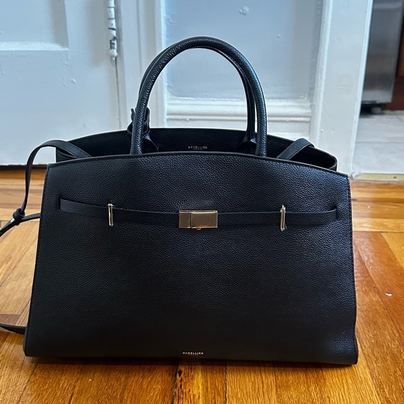 AUTHENTIC full size DeMellier Black Leather Top-Handle Tote with Gold Accents - Picture 3 of 16